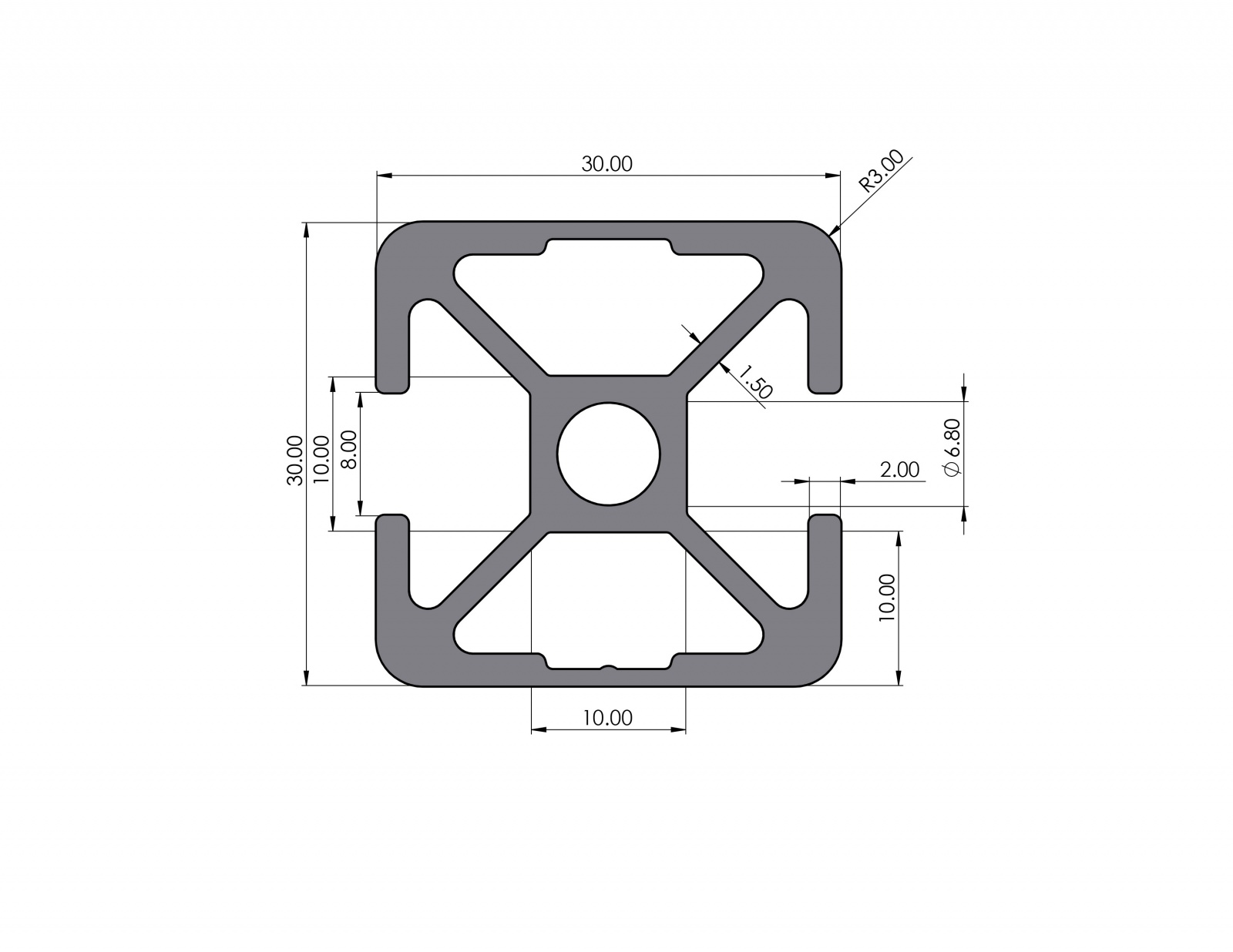 Aluminum profile 30x30 groove 2N180 8 I-type